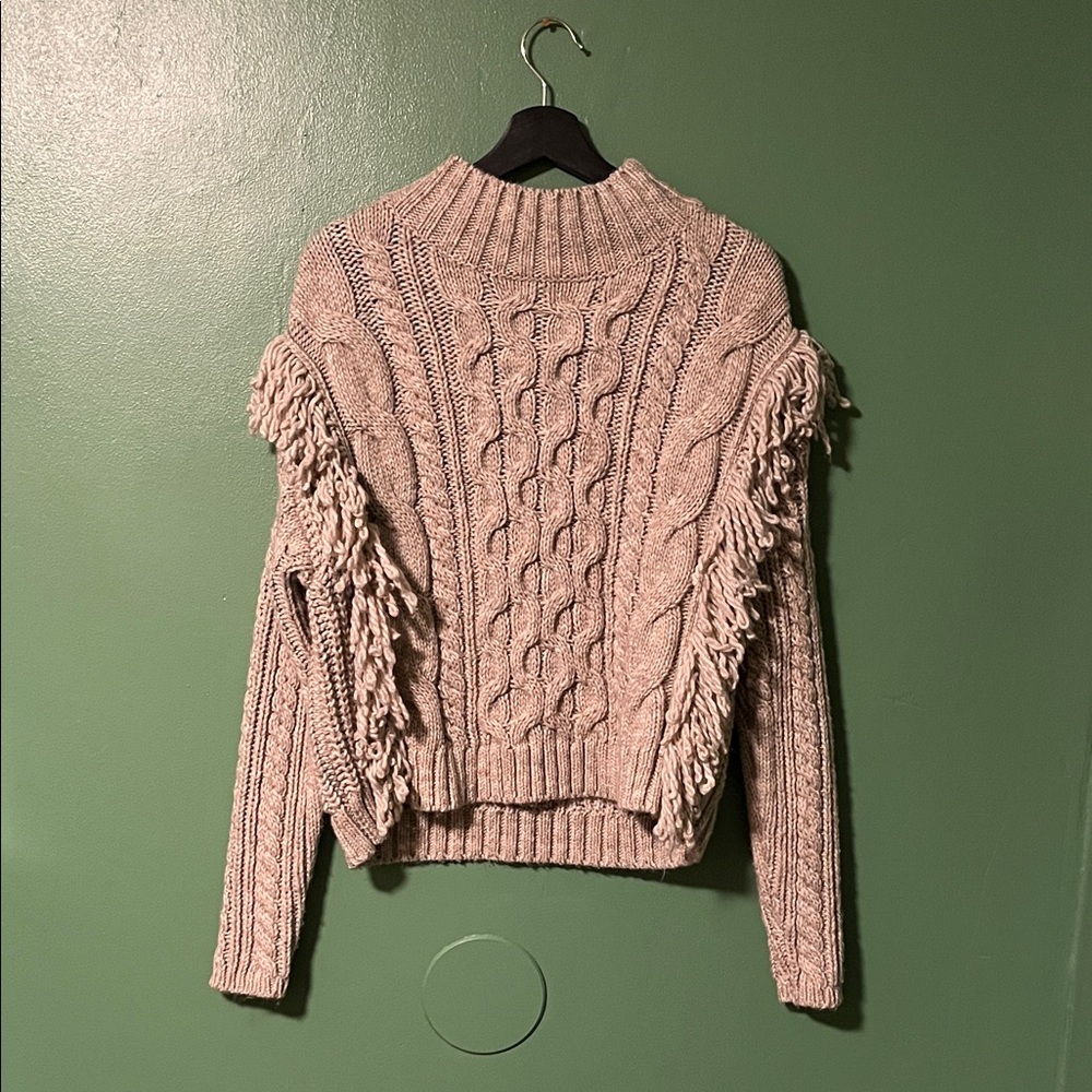 Universal Thread Fringe Cable Knit Sweater - Cream